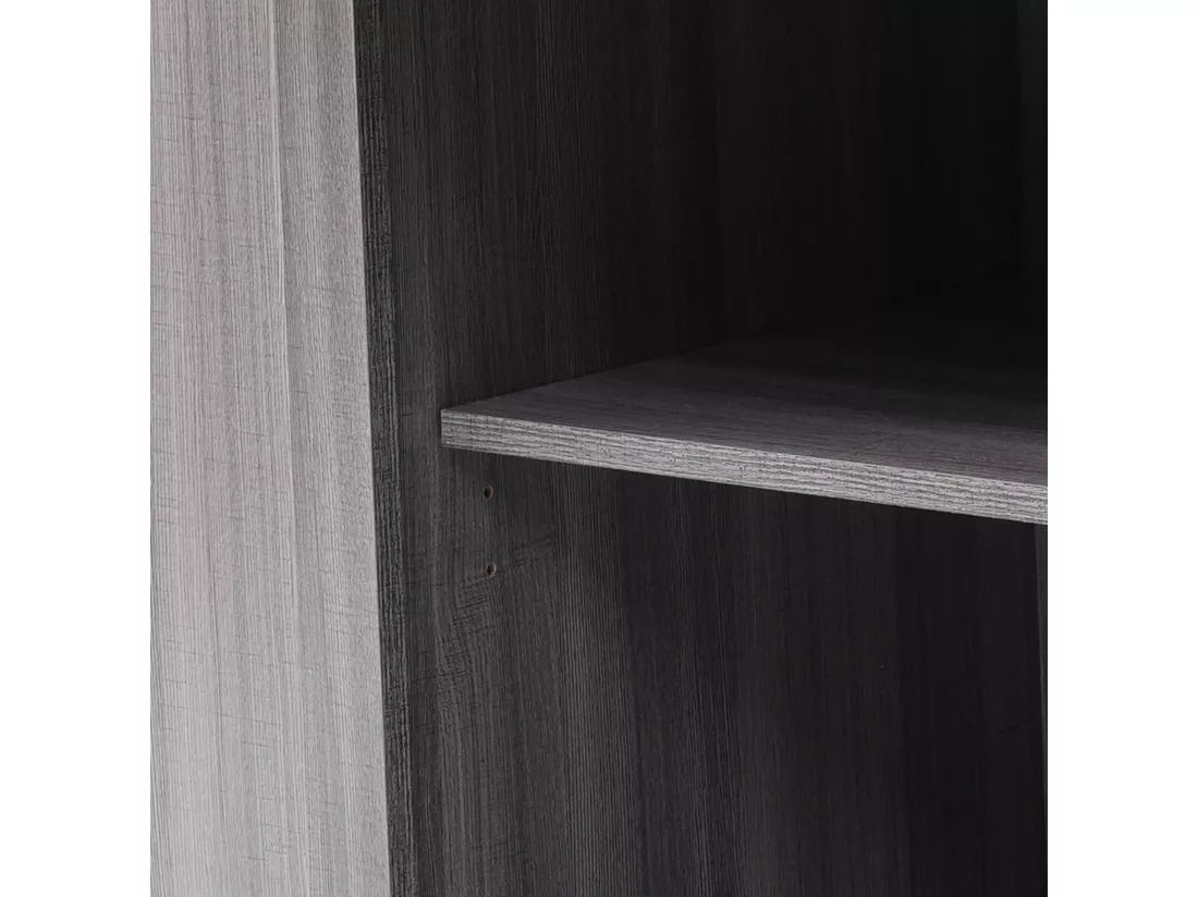 Ilot central de cuisine mobile avec 3 portes et 2 tiroirs - plateau extensible - 129x46/71x91,5 cm - Bois MDF + métal - Gris