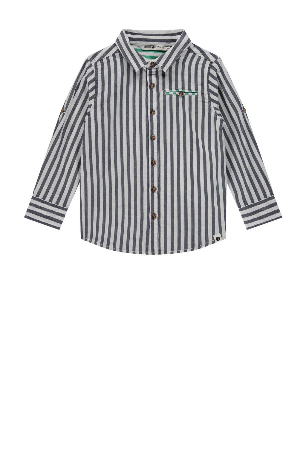 Stains&Stories gestreept overhemd donkerblauw/wit