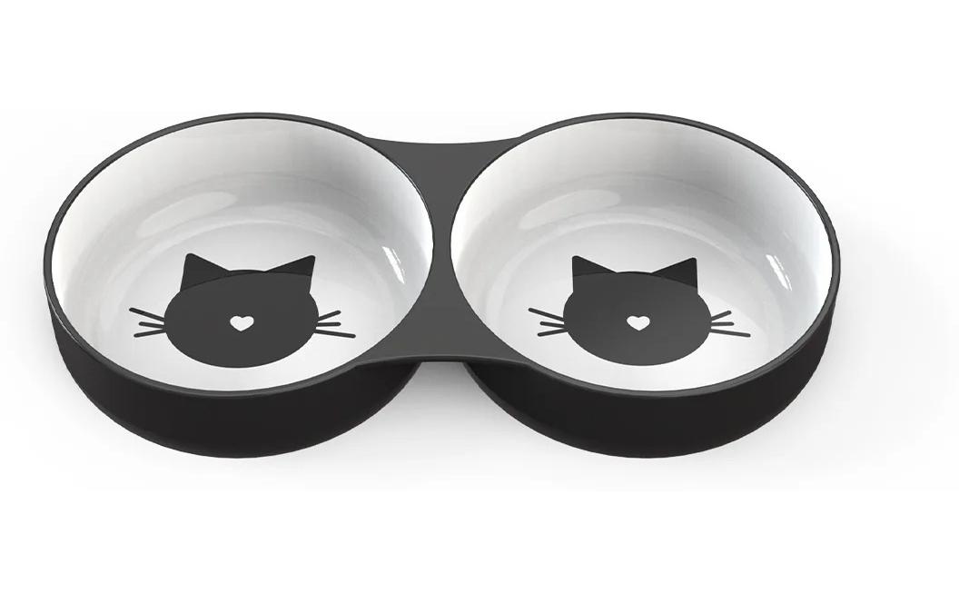 Keramiknapf doppelt 2 x 150 ml, Schwarz/WeissKeramikschüssel für Katzen
