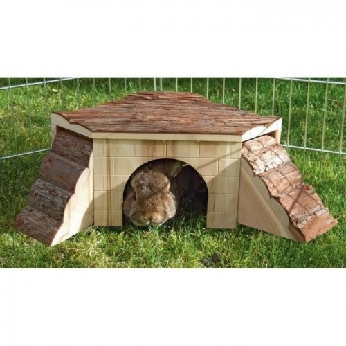 Casinha Kerbl Maison Nature com rampa bege para roedores