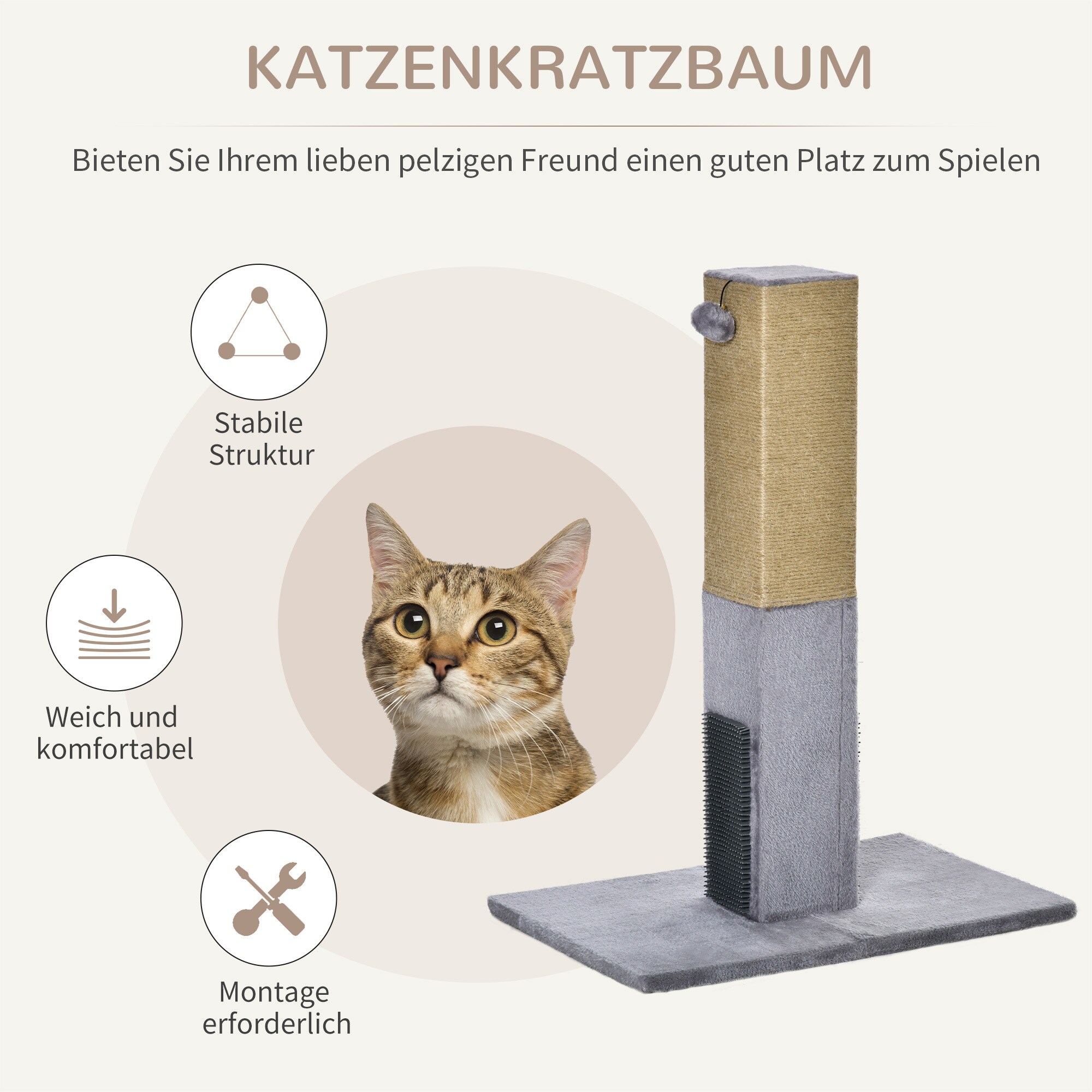 PawHut Kratzbaum geeignet für Katzen unter 5 kg grau 59,5L x 39B x 79H cm