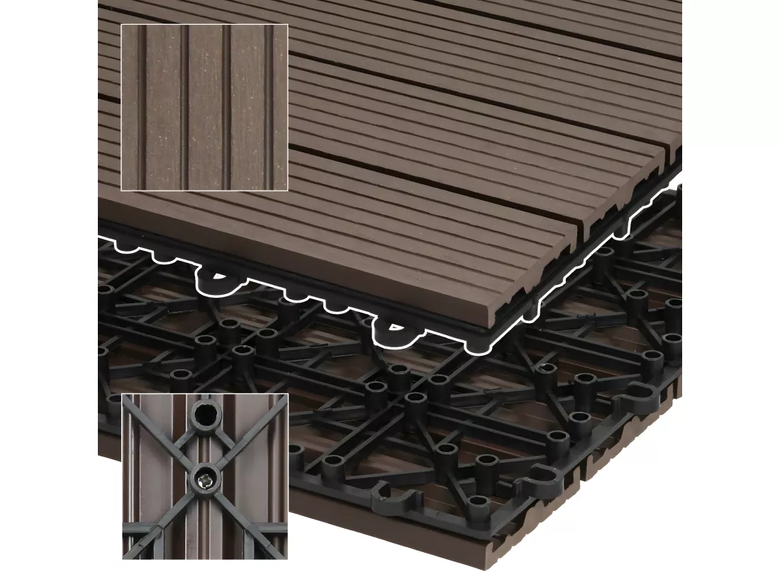 Carreaux terrasse dalles 30x30 cm 2 m² carrelage jardin aspect bois marron foncé