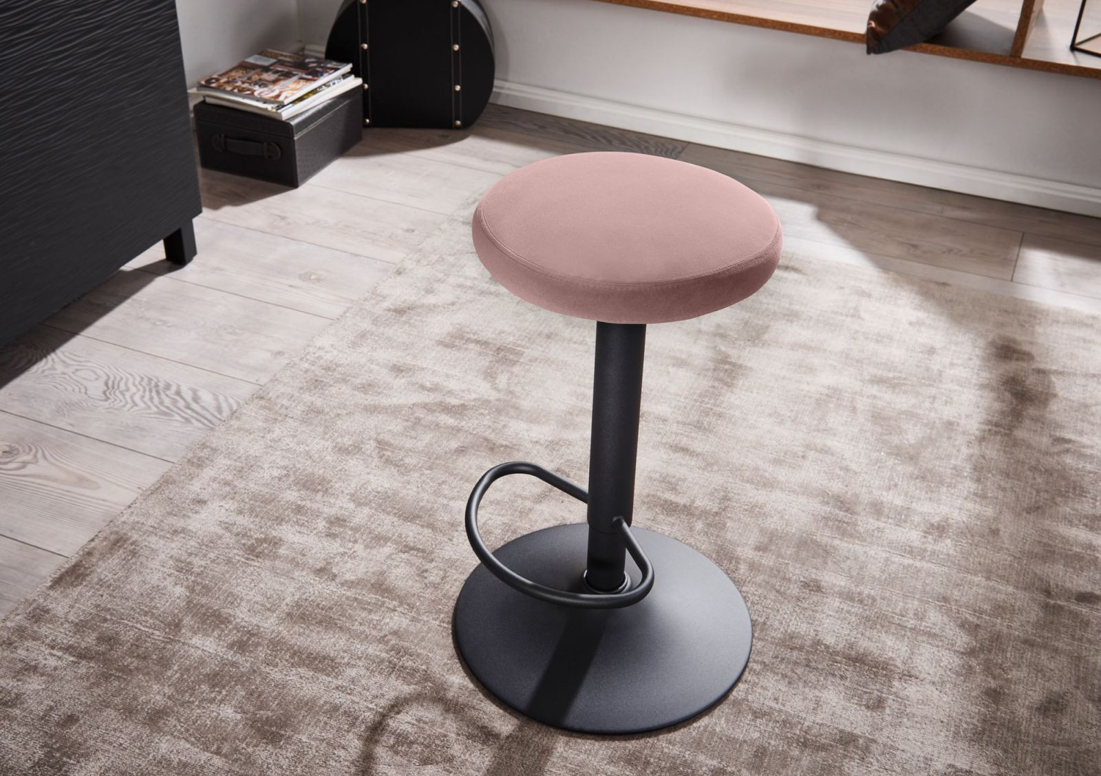 Barhocker - rosa - Samt - höhenverstellbar
