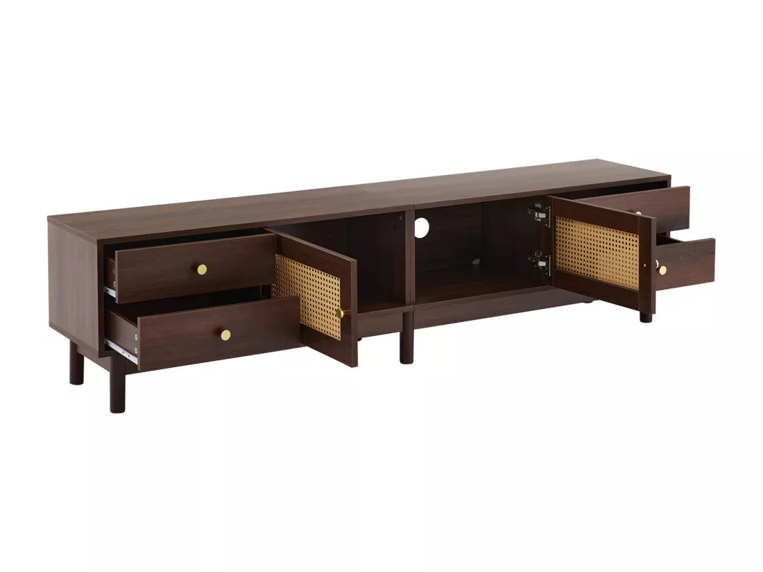 Meuble TV - avec 2 portes en rotin et 4 tiroirs - convient aux téléviseurs jusqu'à 80