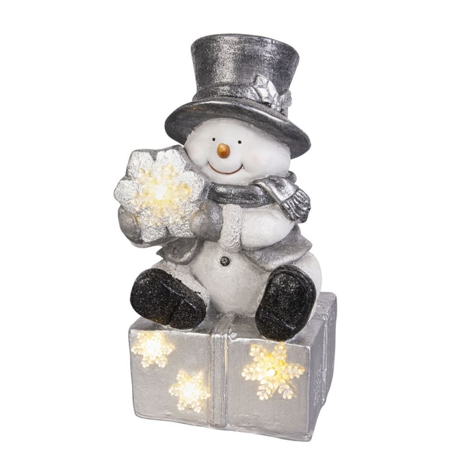 Schneemann mit LED - grau/weiß - ca. 24 x 20 x 45 cm