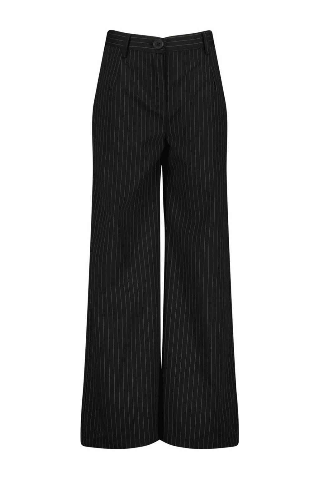 Vingino high waist straight fit broek Susie met krijtstreep zwart