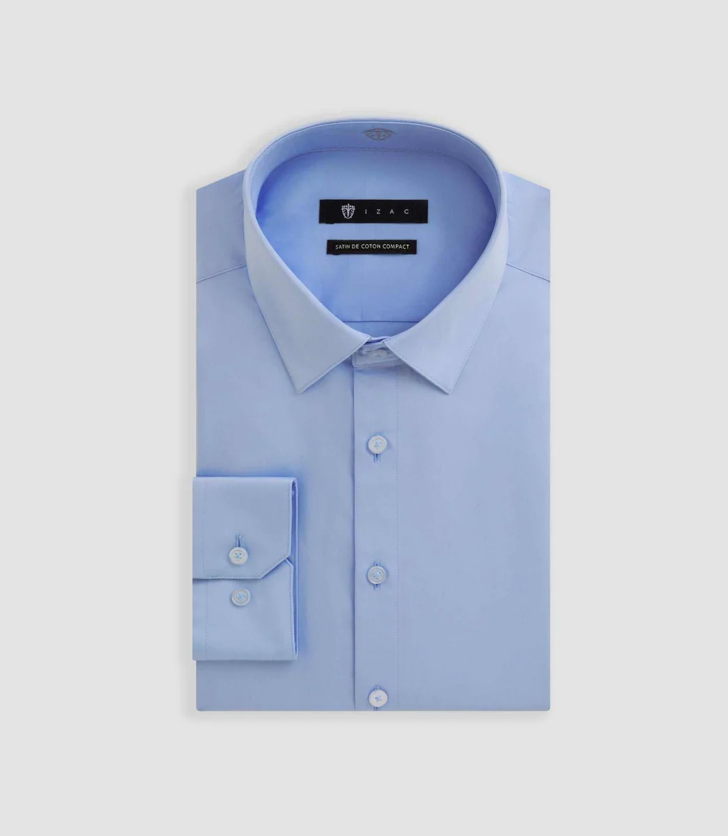 Chemise slim en satin de coton bleu SATINSLIM