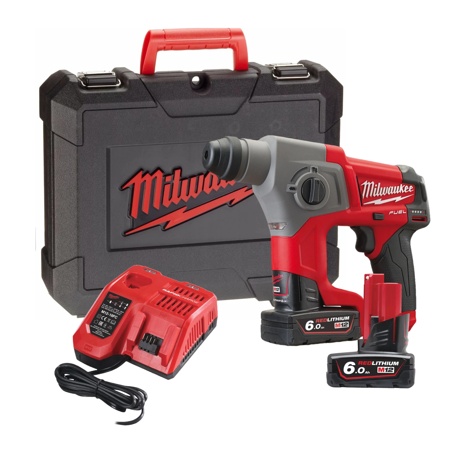 Milwaukee M12 CH-602X 12V Li-Ion Accu SDS-plus boorhamer set (2x 6.0Ah accu) in HD Box - 1,1J - koolborstelloos