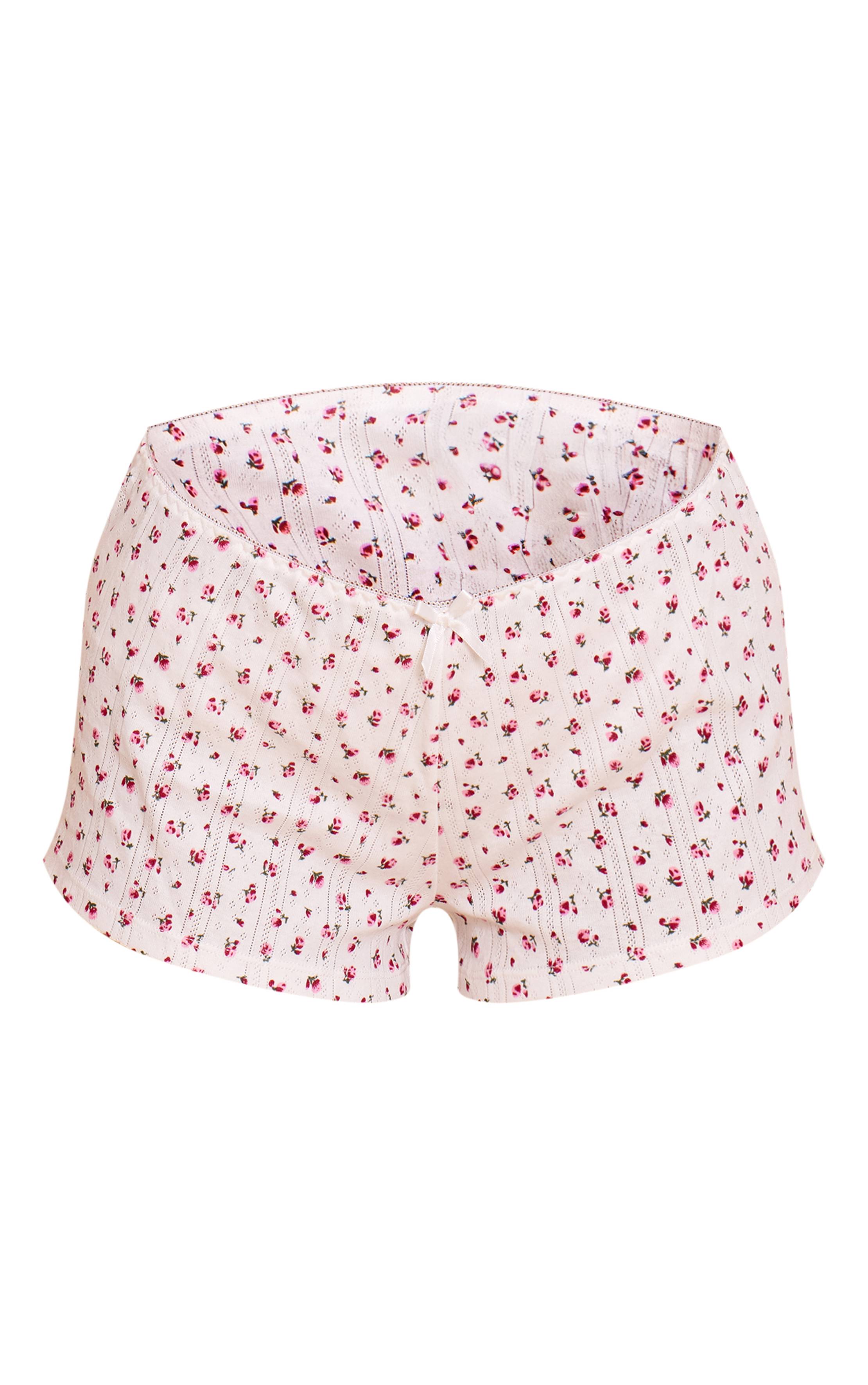 Multicolore Short De Pyjama Mini Ajusté Pointelle À Motif Fleuri Blanc