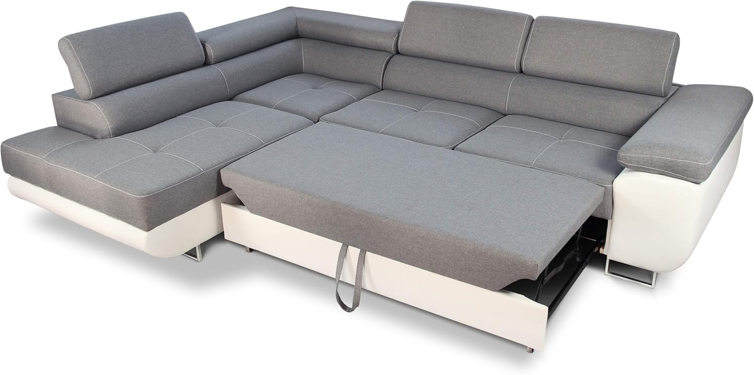Sofnet Ecksofa Caris mit Schlaffunktion und einstellbare Kopfstützen, Wohnlandschaft mit Bettkasten, Couch, Sofa, Bettsofa (Dunkelblau (Kronos 09), Ecksofa Rechts)