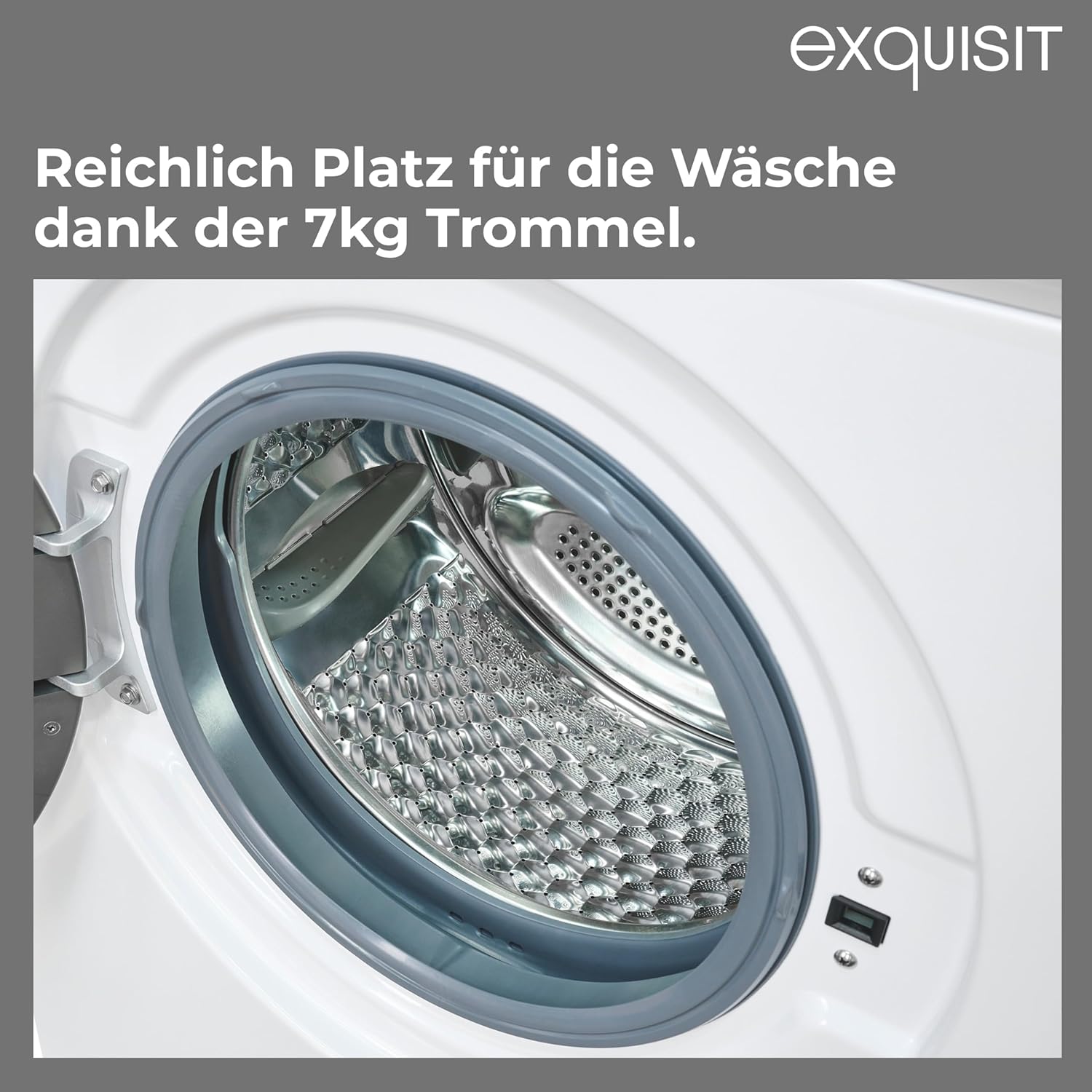 Exquisit PLUS Waschmaschine | 7 kg Nennkapazität, Energieklasse A, 1400 U/Min, 76 dB(A) | kompakte Bauform, 12 Programme, Eco 40-60, Kurzprogramm, Startzeitverzögerung | WA57014-020A weiss