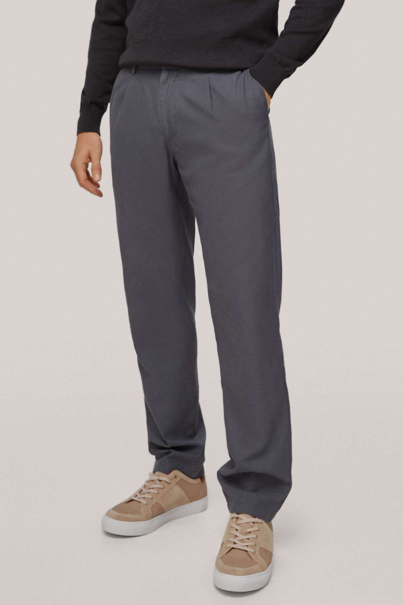 Calça chinesa de corte regular - Cinza