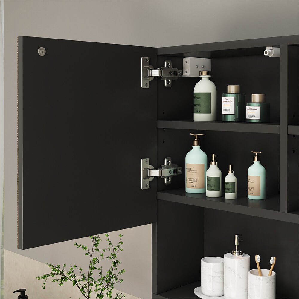 Vicco Spiegelschrank Badspiegel Wandspiegel Edge Schwarz Weiß modern 54x55 cm Badezimmer Schrank Badschrank Badezimmermöbel Badmöbel 2 Türen