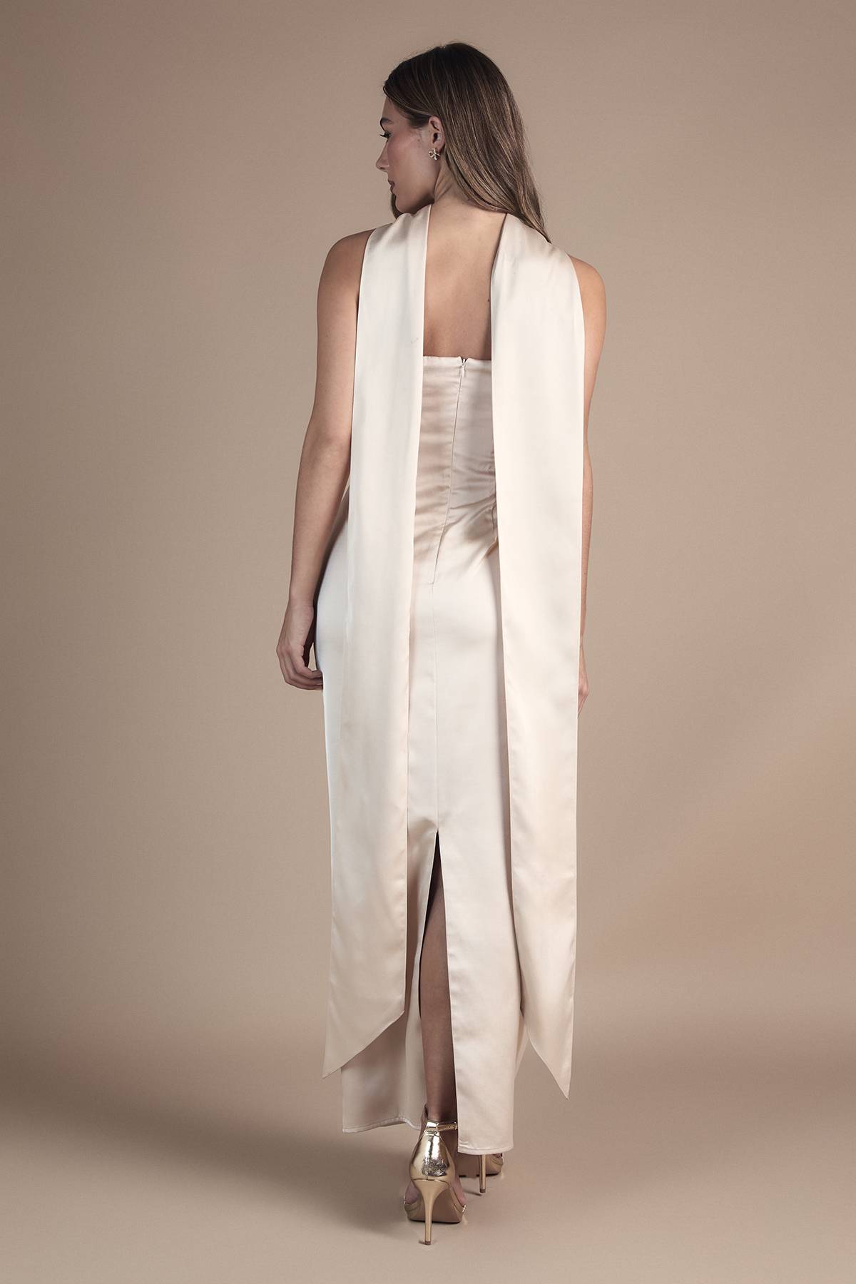 Oasis Robe de Mariée Maxi Bustier en Satin avec Écharpe