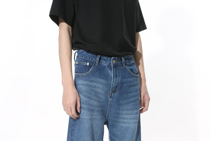 FAERIS - Mid Rise Washed Wide Leg Jeans