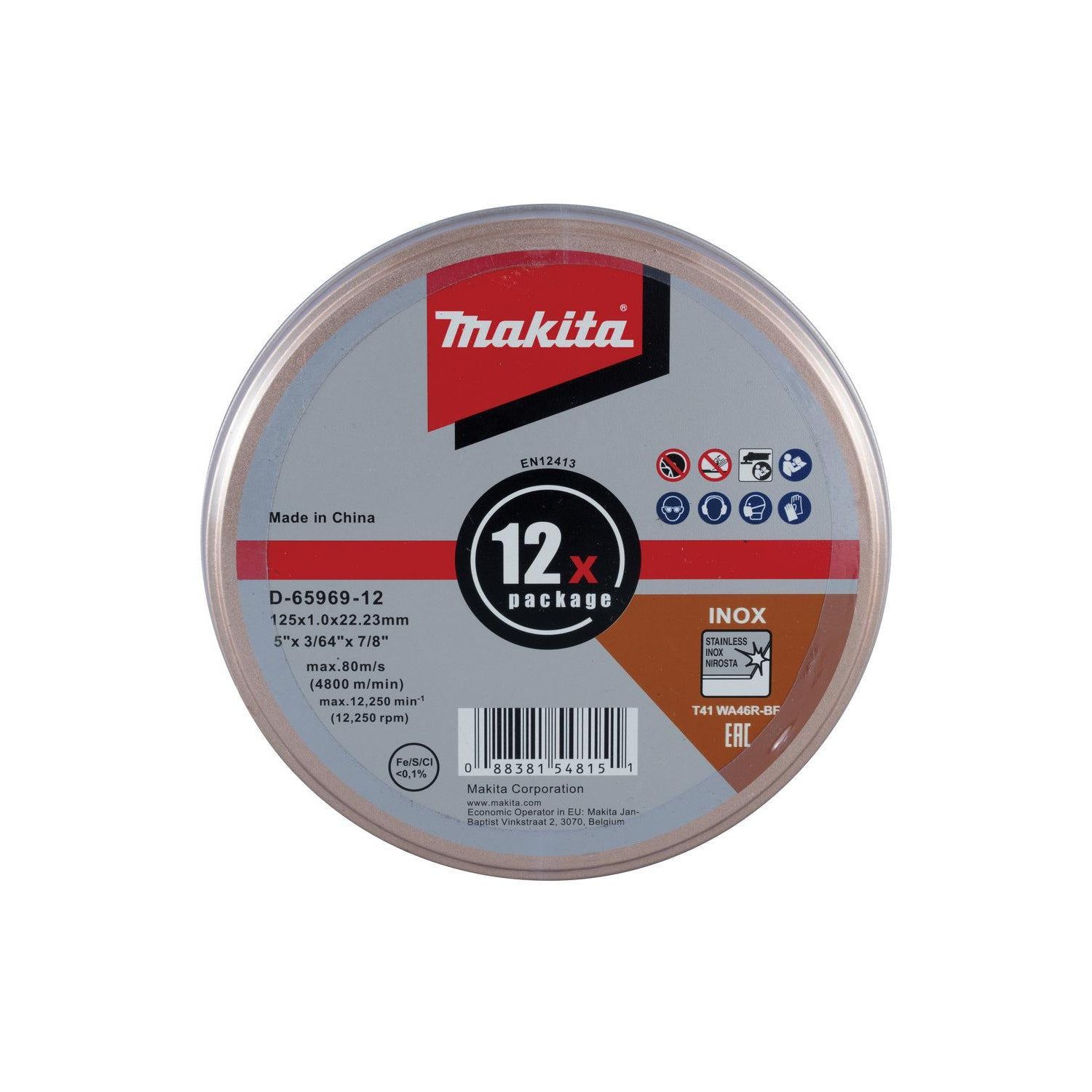 Makita D-65969-12 Doorslijpschijf 125x22,23x1,0mm RVS VE=12
