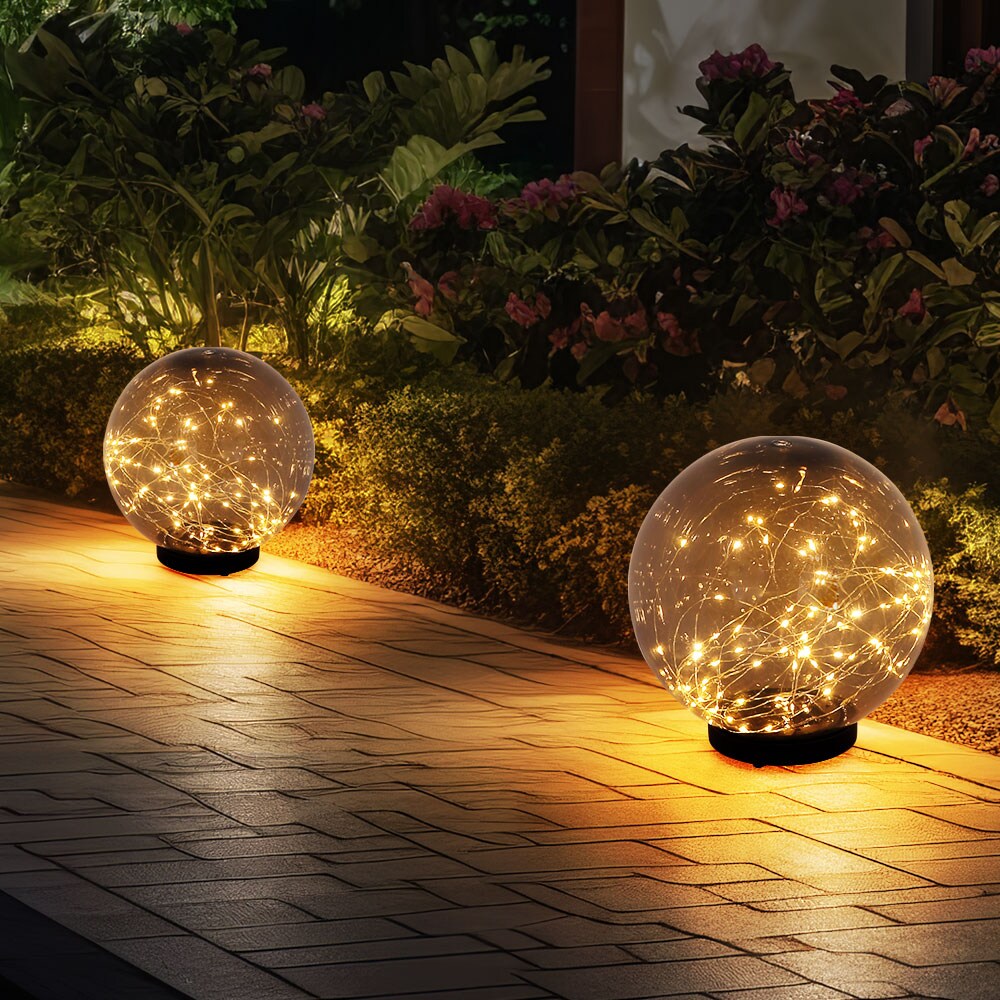 LED Solar Stecklampe, Kugel rauch, Lichterkette, D 30 cm