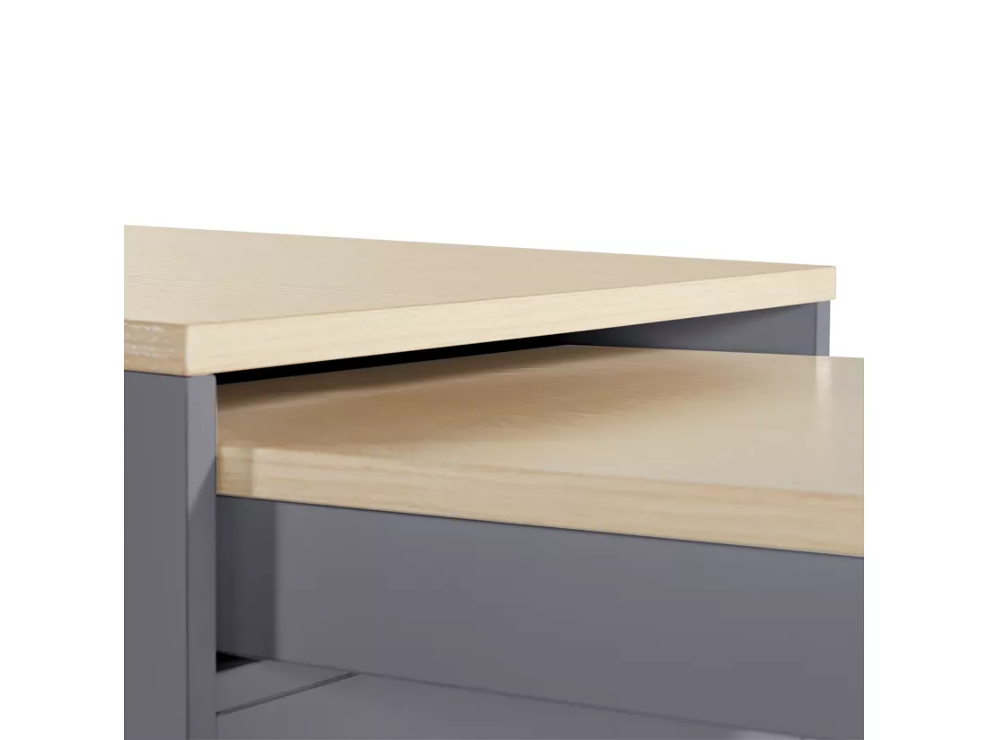 Ilot central de cuisine avec 4 portes - Plateau extensible - 118(180)x46x94 cm - Gris+naturel
