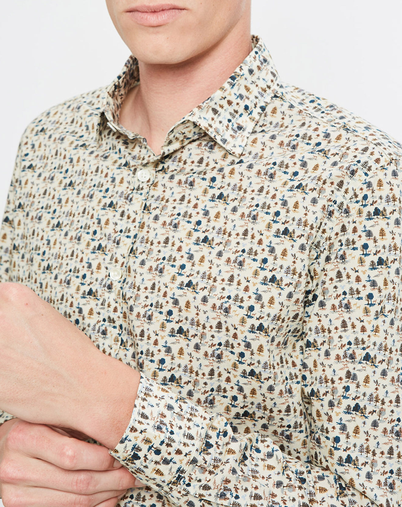 Hartford Chemise Slim Sammy à imprimés sapins beige