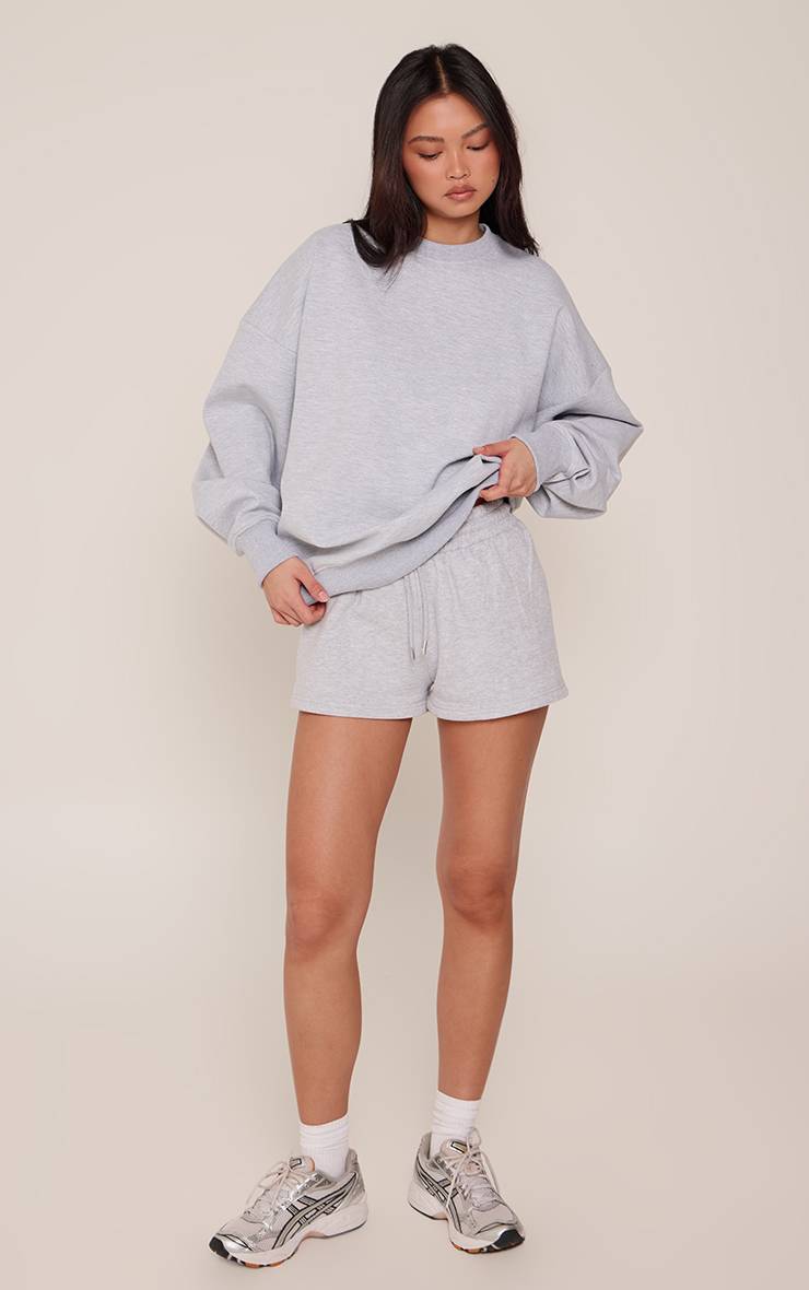 Gris Chiné Sweat-shirt Oversize En Interlock À Manches Ballon