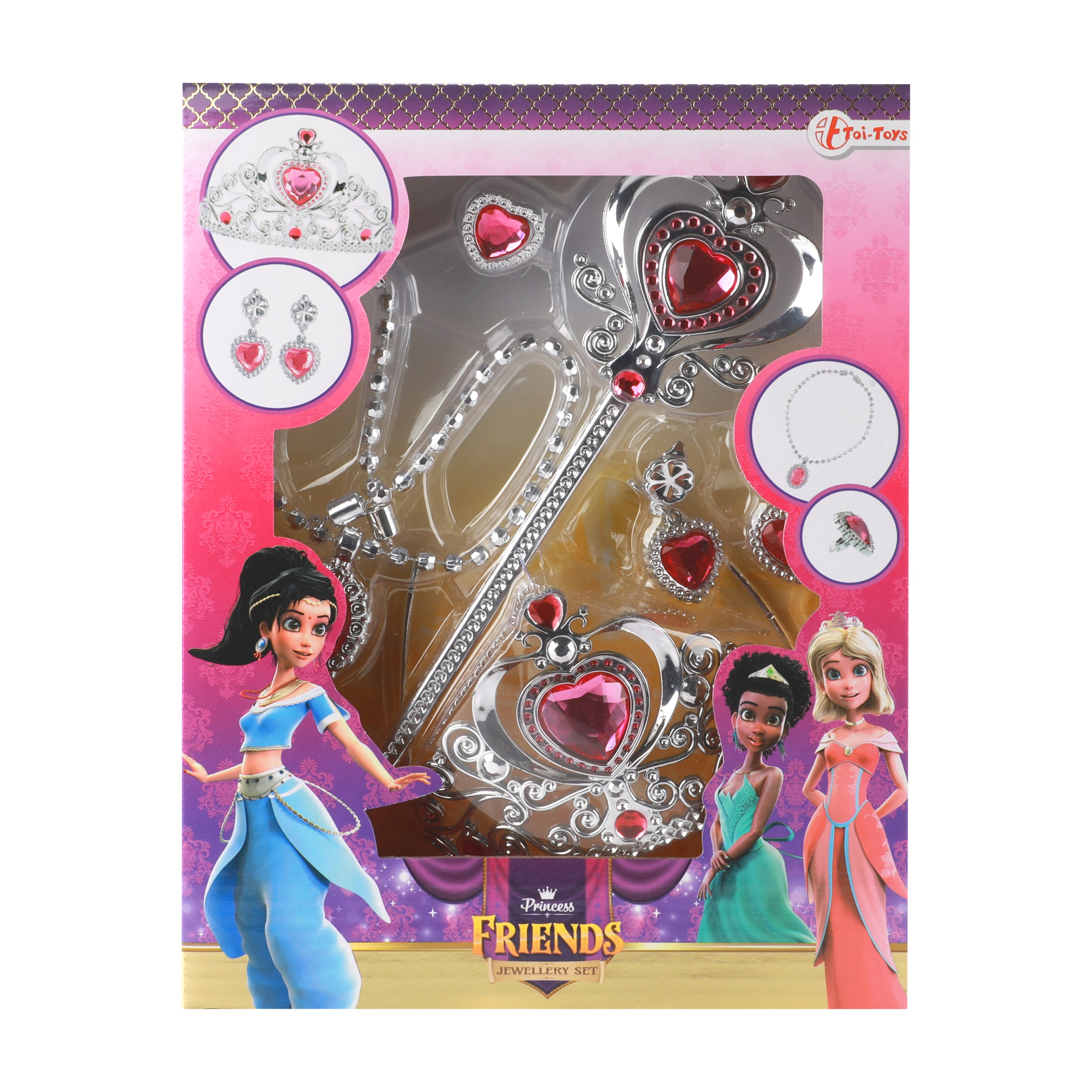 Toi-Toys 12853A - Princess Friends Schmuckset - Prinzessin (6-teilig) Tiara Kette Zauberstab Ohrringe Herz