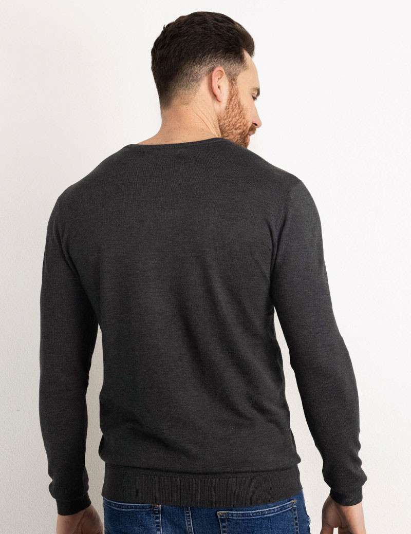 PETROL IND PULL HOMME EN MAILLE COL V ANTHRACITE