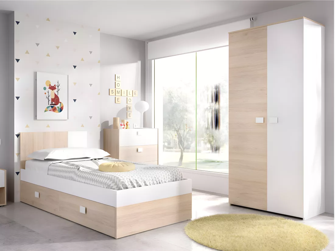 Lit gigogne 2 x 90 x 190 cm - Coloris : Naturel et blanc - SONIA