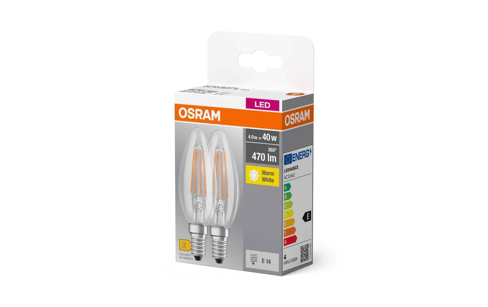 Lampe LED BASE CLASSIC B 4W, E14, Warmweiss, 2 StückLED-Lampen, klassische Minikerzenform