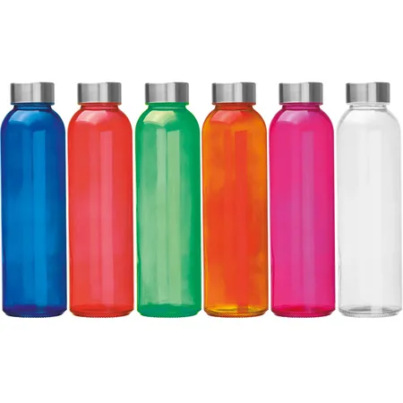 Macma Trinkflasche aus Glas, 500 ml, 6 Stück in 6 unterschiedlichen Farben