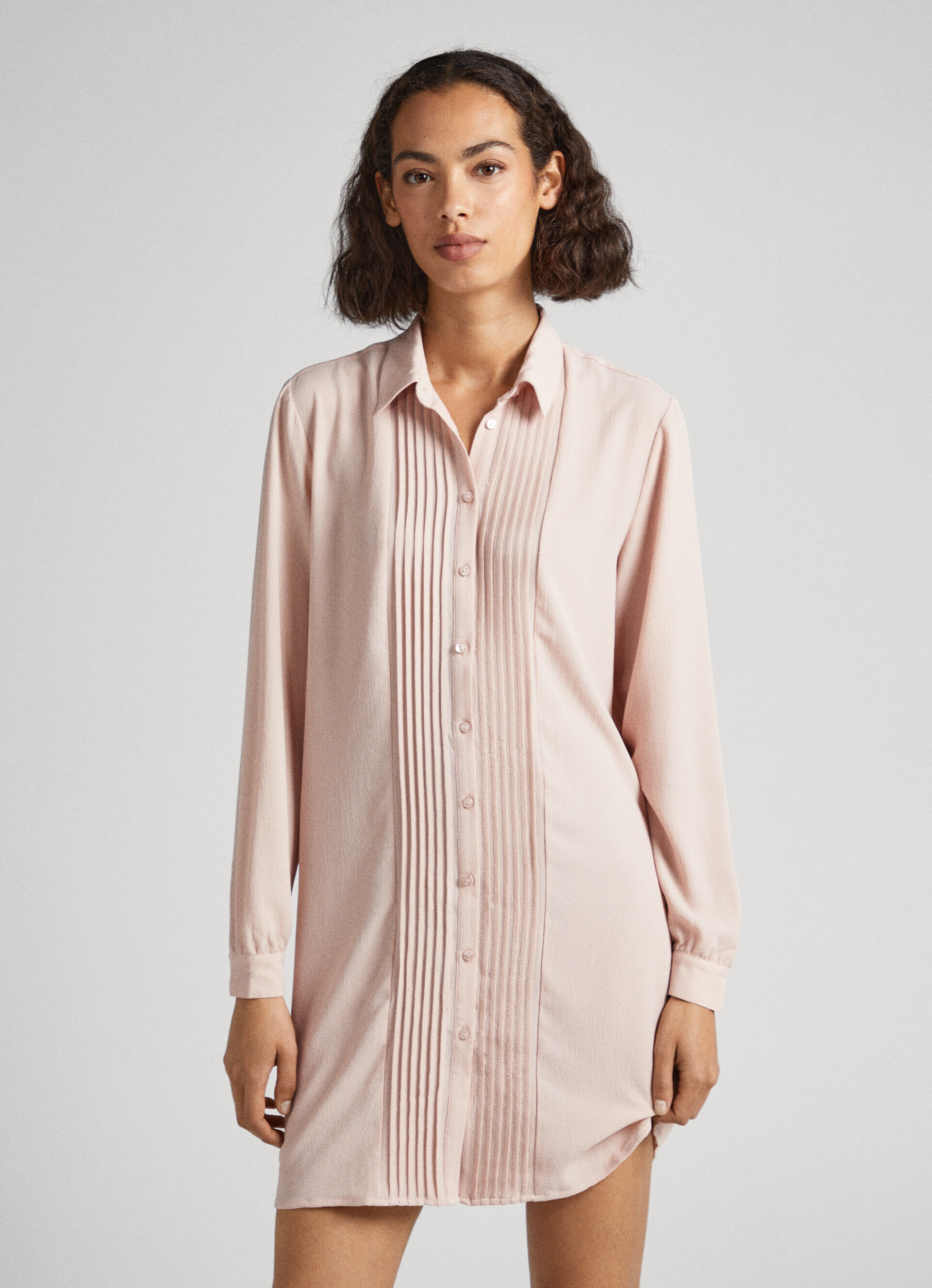 VESTIDO CAMISA DE CREPE - rosa acinzentado