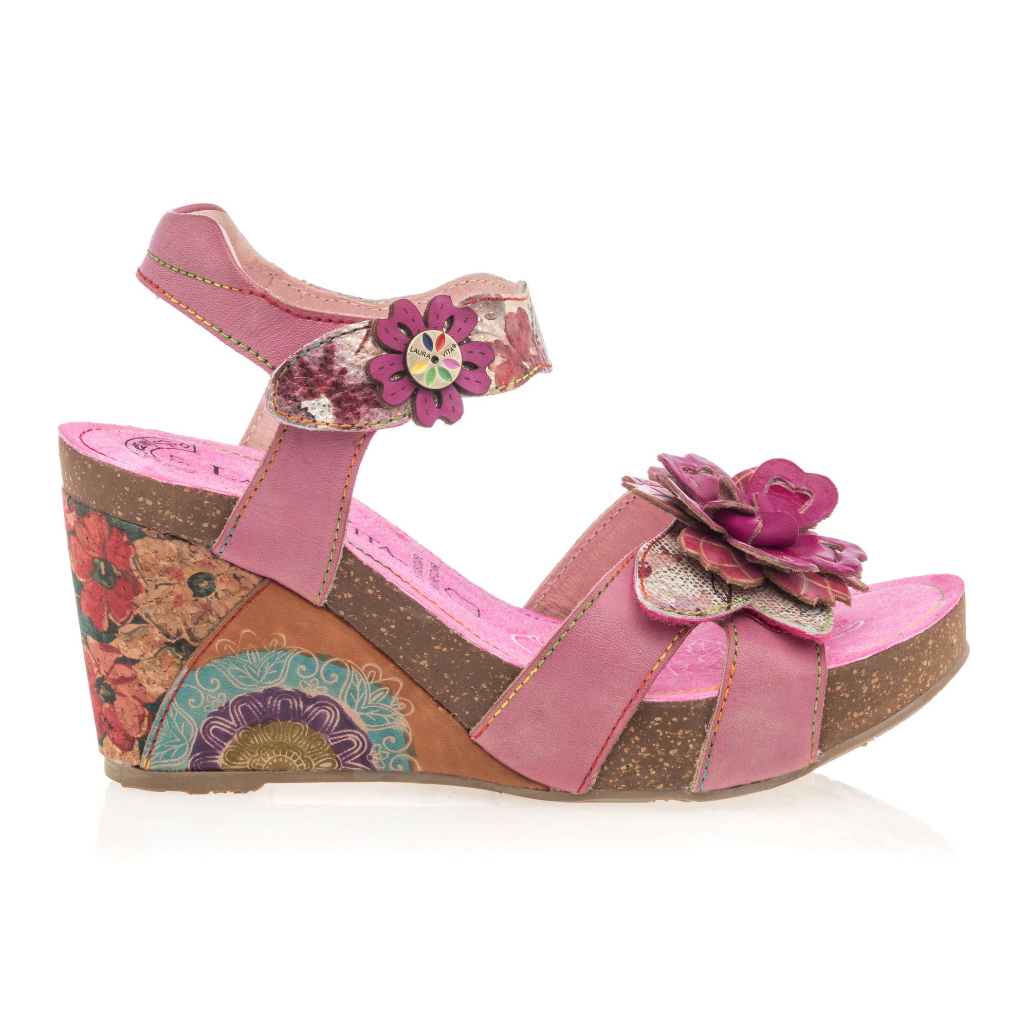 Sandales à talon compensé Femme en cuir rose