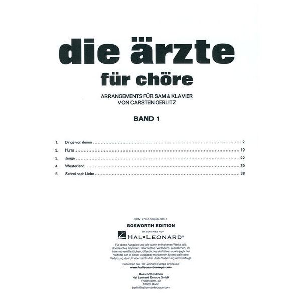 Bosworth Die Ärzte für Chöre