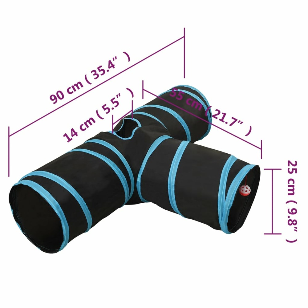 Tunnel pour chats à 3 voies noir et bleu 90 cm polyester
