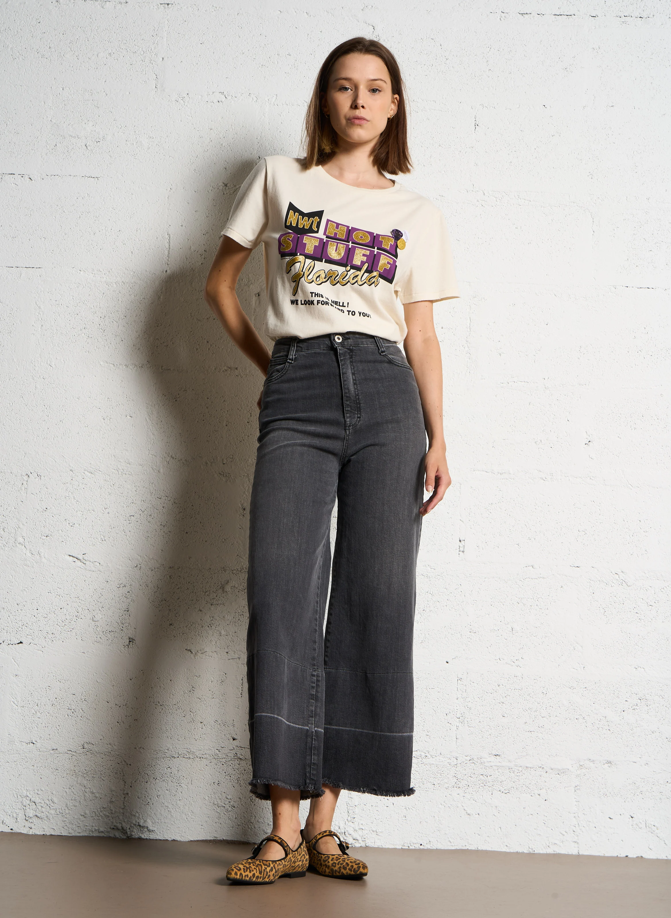 STARLIGHT STUFF - Tee-shirt droit col rond sérigraphié en coton | Beige