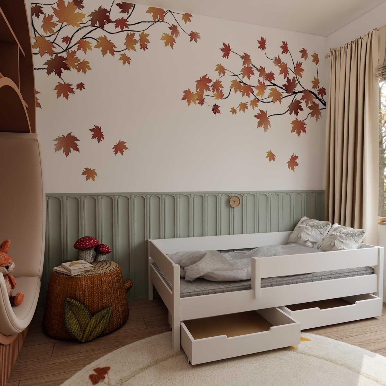 Kinderbett weiß 180x90 cm mit Schubladen I Babybett mit Schublade I ohne Matratze I Kinder Bett Holz mit Stauraum I Bett Kinder mit Schubladen I Kleinkindbett