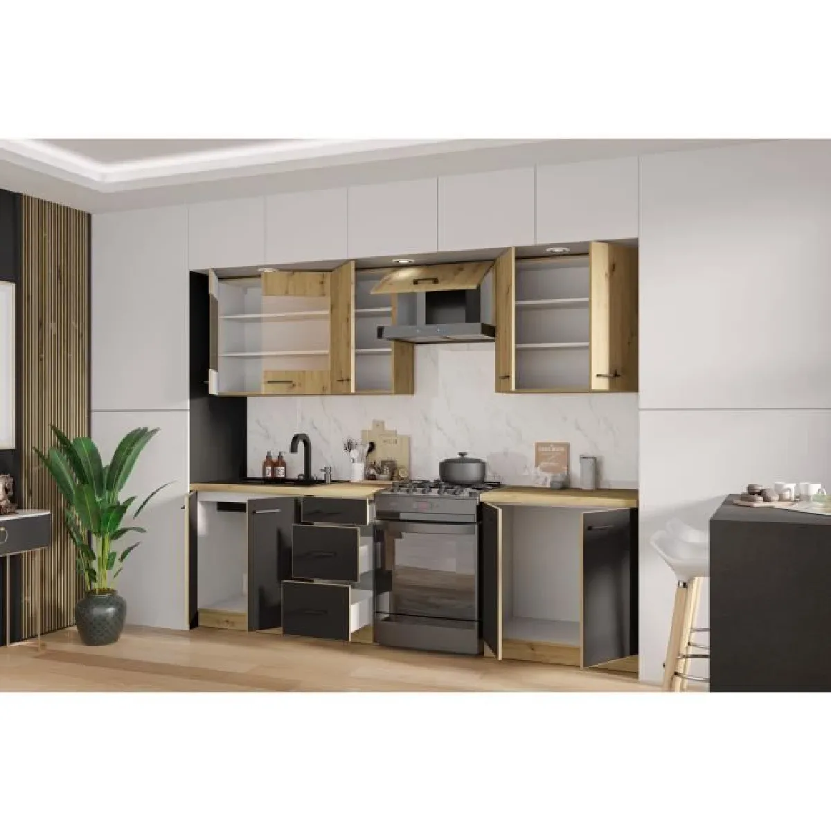 Cuisine Cstore Modena - Chêne Artisan/Noir - 2m60