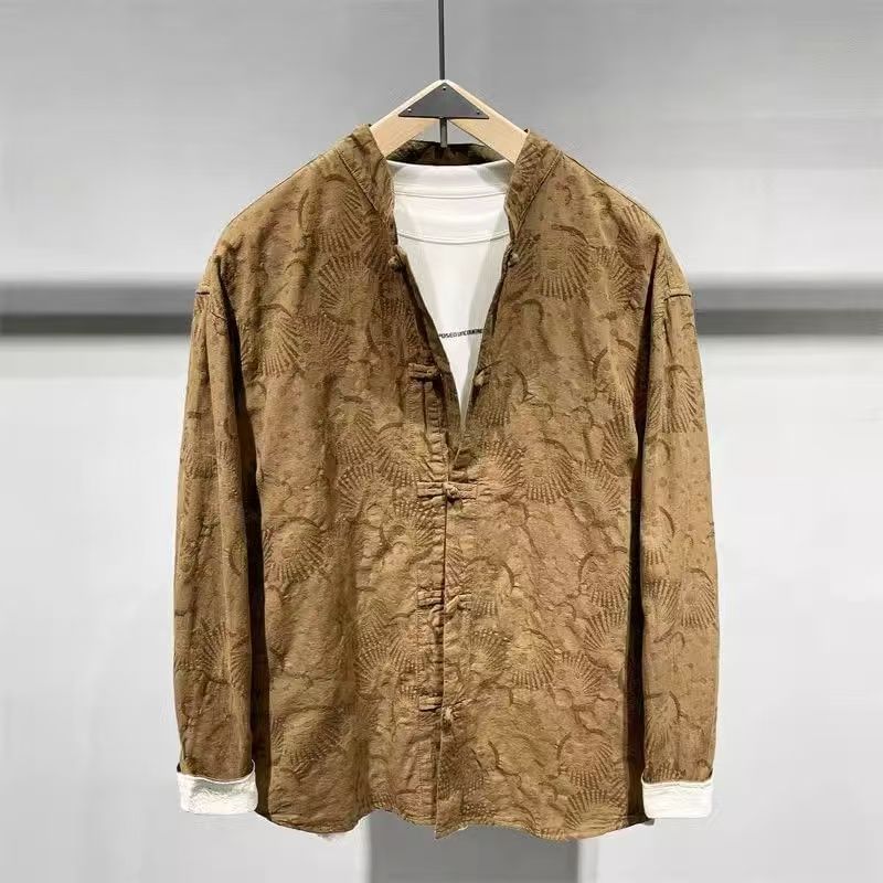 fluffush - Overhemd met lange mouwen, opstaande kraag, jacquard kikkermotief en knopen