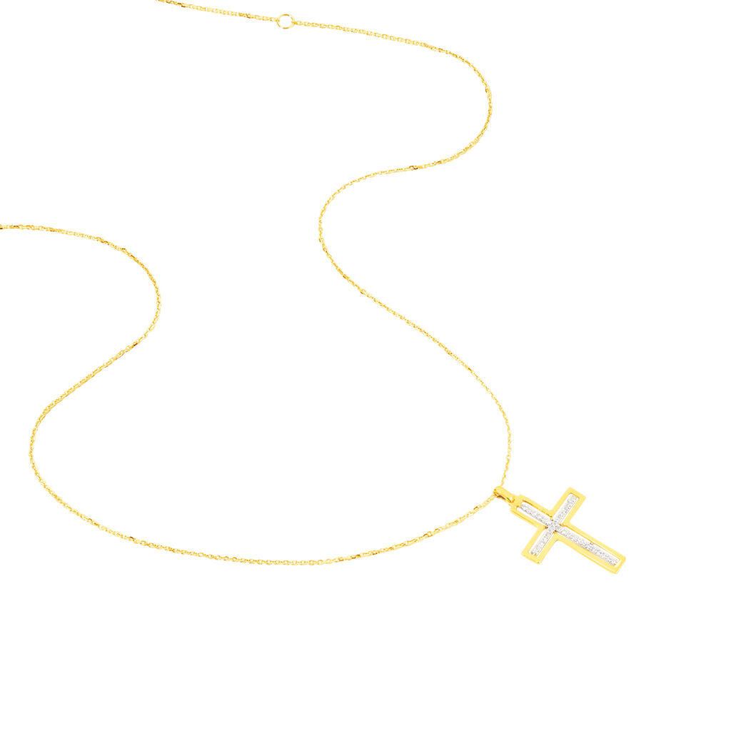 Collier Croix Or Jaune Diamant