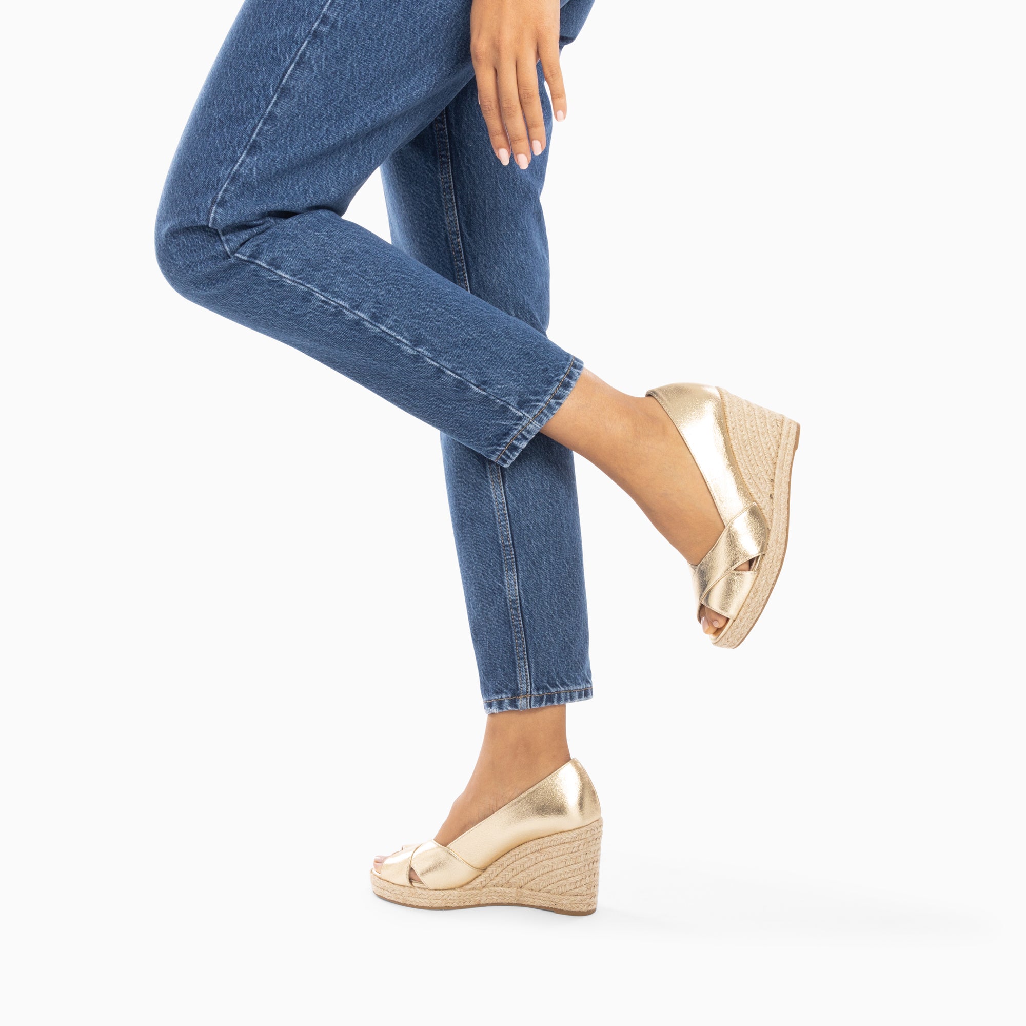 Sandales à talon, Compensées-Sandales compensées peep-toe Léonie or