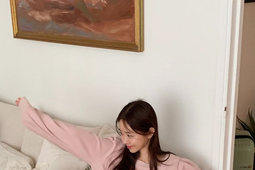 Coris - Set: effen cropped sweatshirt met vierkante hals + effen joggingbroek met elastische taille en wijde pijpen