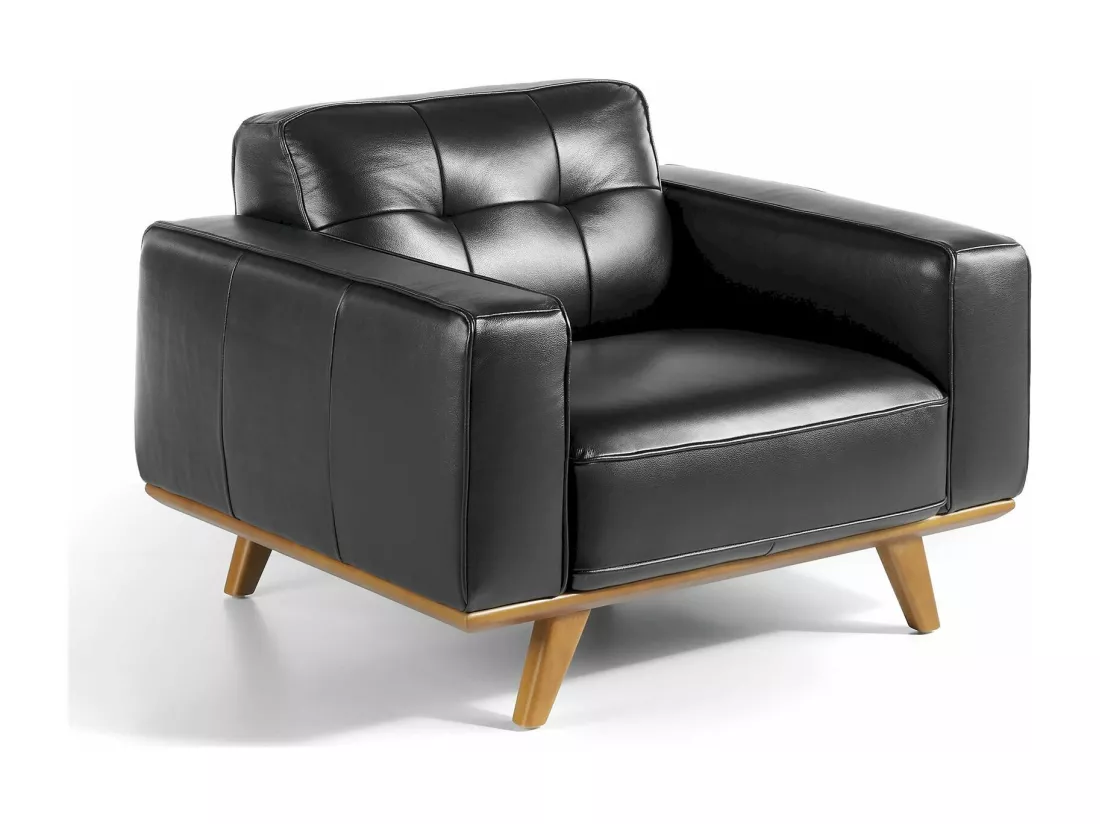 Fauteuil en cuir pieds bois massif de frêne