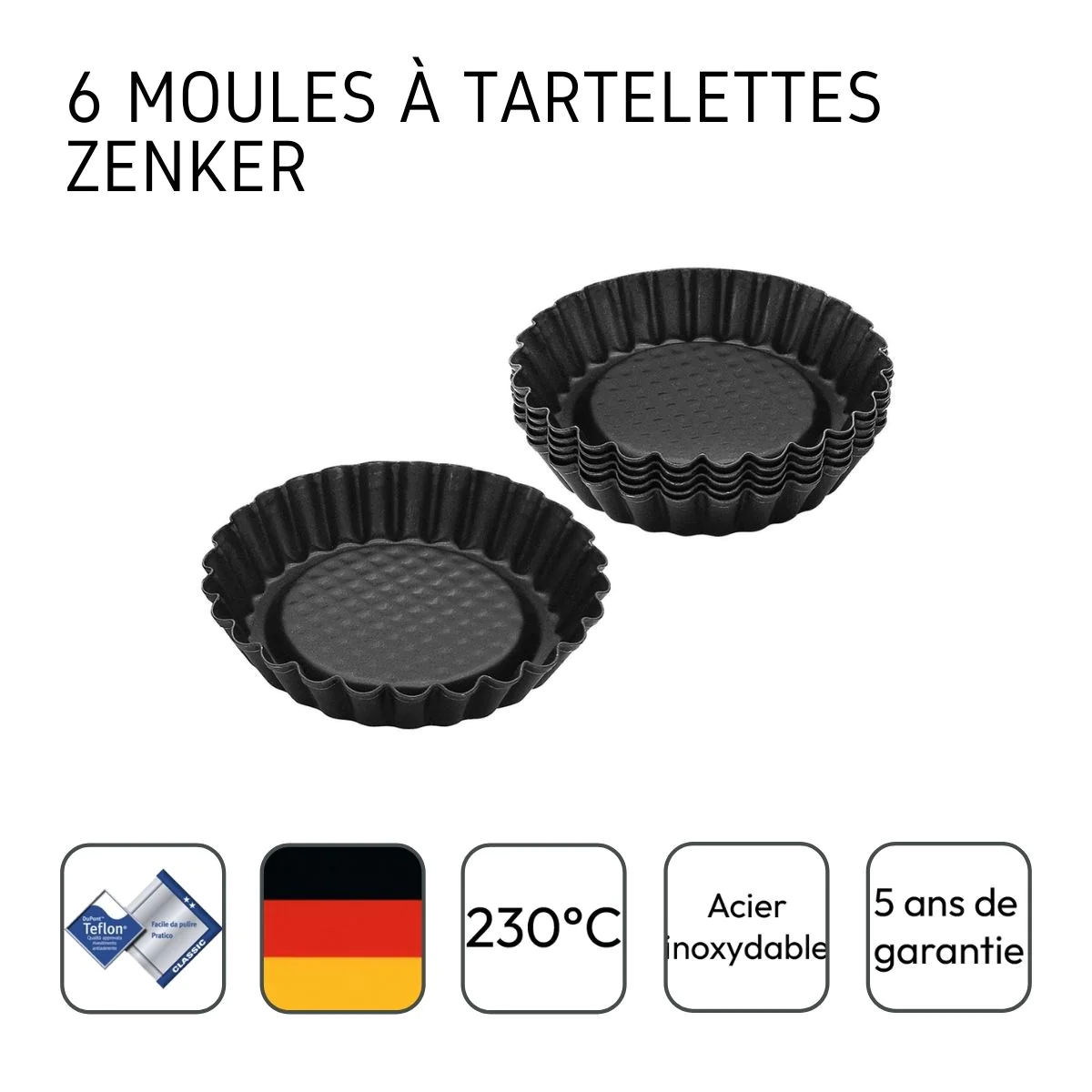 Lot de 6 moules à tartelettes Black Metallic Zenker