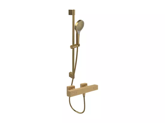 Mitigeur douche thermostatique VILLEROY ET BOCH Universal rectangle + Ensemble de douche Verve Showers 3 jets Or brossé
