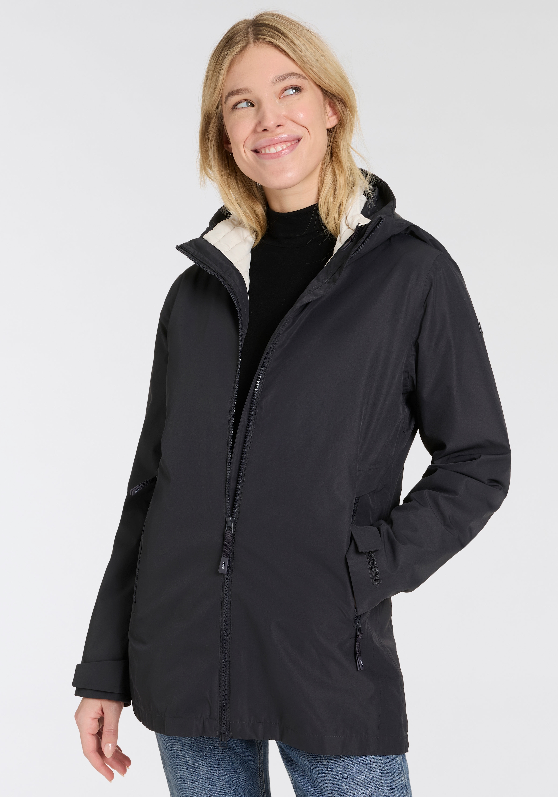 CMP 3-in-1-Funktionsjacke »WOMAN LONG JACKET ZIP HOOD DETACHABLE« mit Kapuze Winterjacke Damen