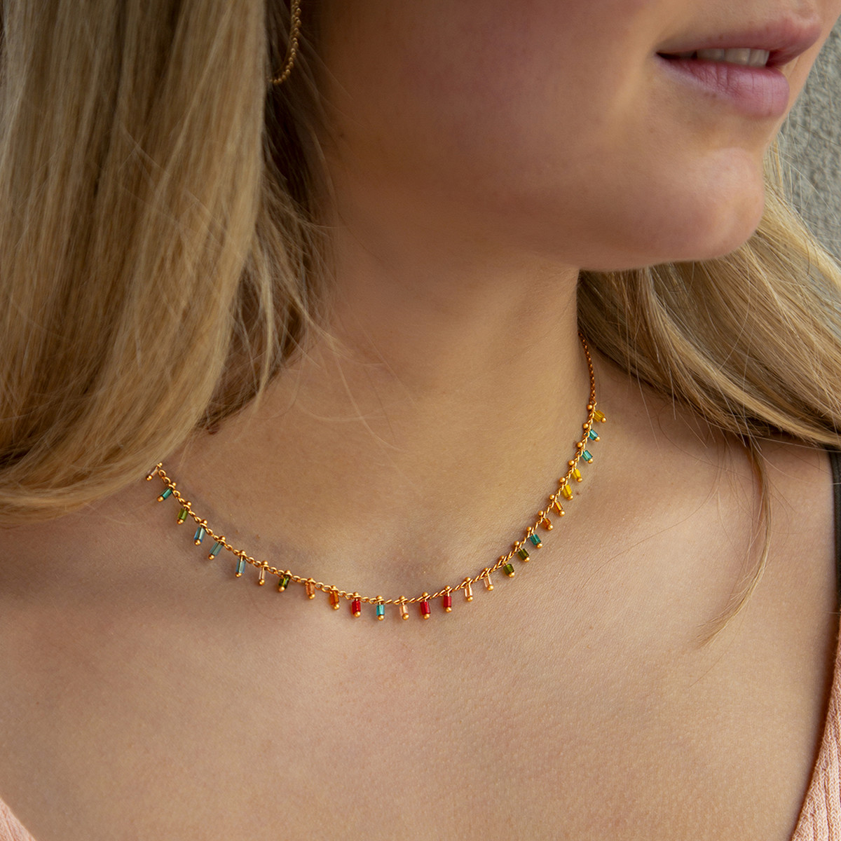 Collier plaqué or cristal 40 à 45 cm