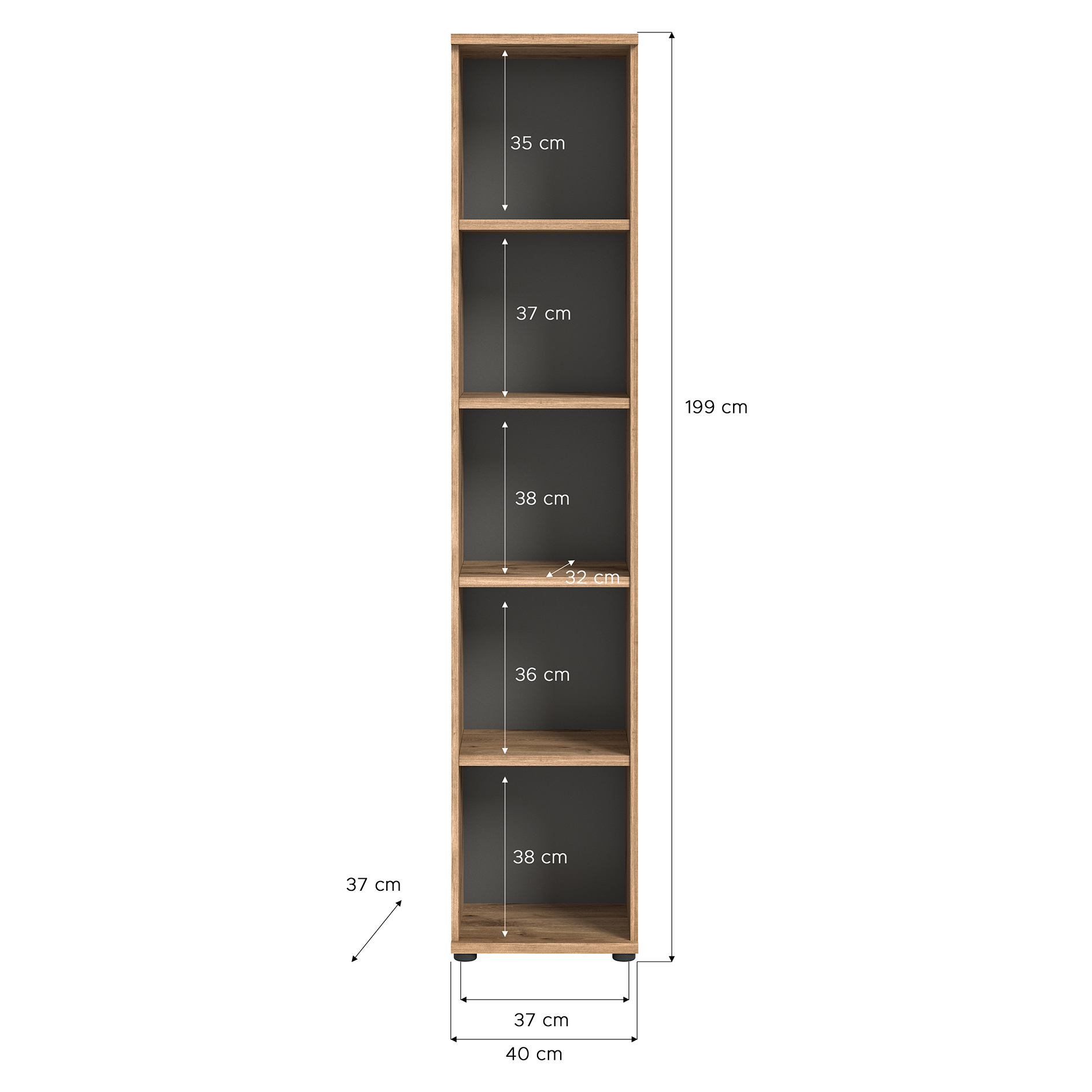 Stauraumshelf MASON - Nox Oak - Basalt grau - 40 cm