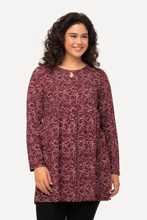 Kleid, A-Linie, Jersey mit Blüten, Rundhals mit Keyhole, Langarm