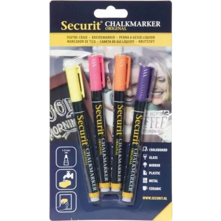Securit Kreidemarker mit Rundspitze ca. 1 - 2 mm 4er Set