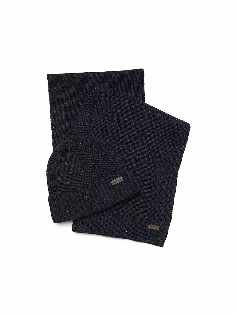 BARBOUR Geschenkset Haube und Schal DONEGAL dunkelblau