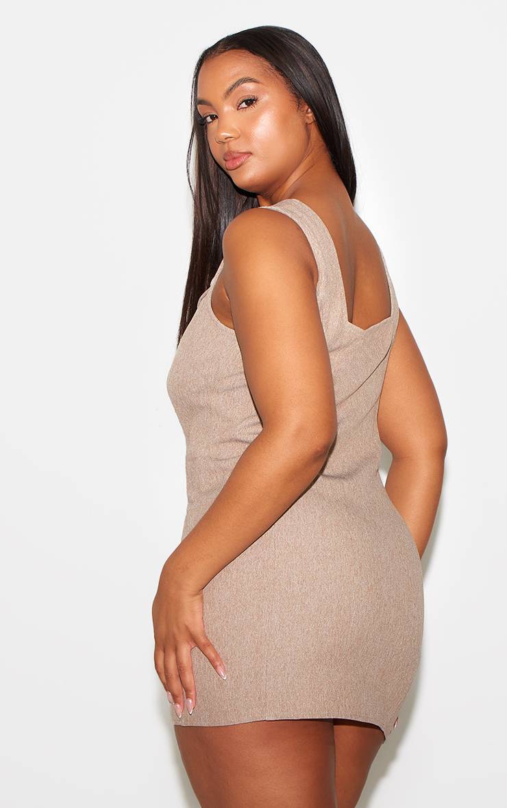 Taupe Robe Moulante Ajustée À Encolure Carrée Taupe Clair